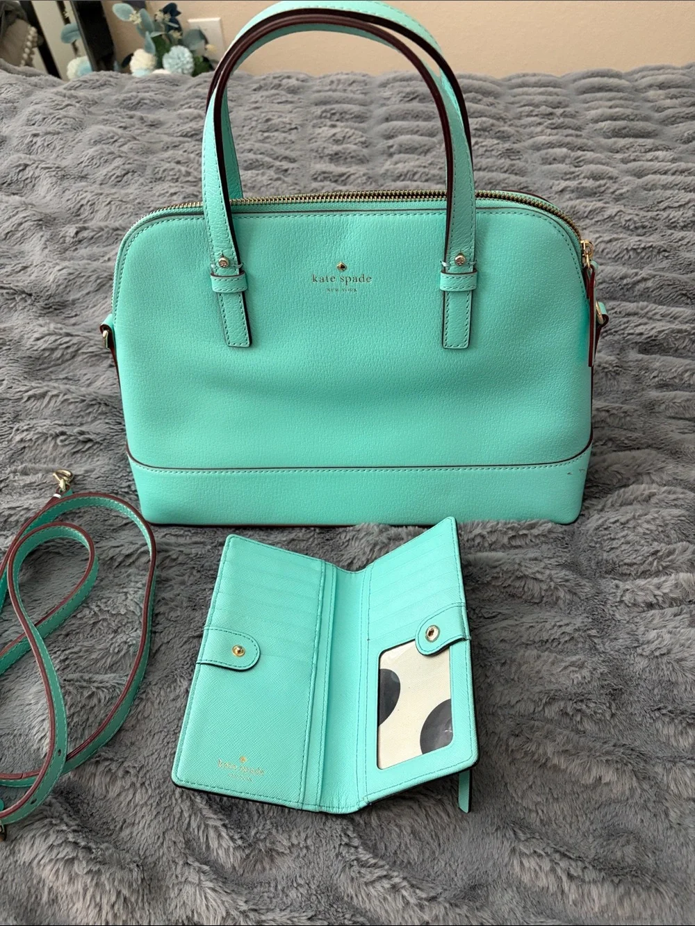kate spade mint green dome satchel with matching wallet